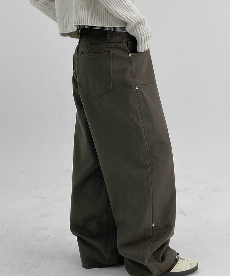 スリットワイドコットンパンツ KHAKI