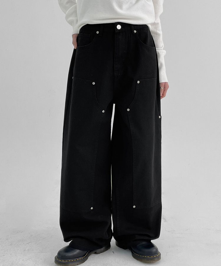 スリットワイドコットンパンツ BLACK