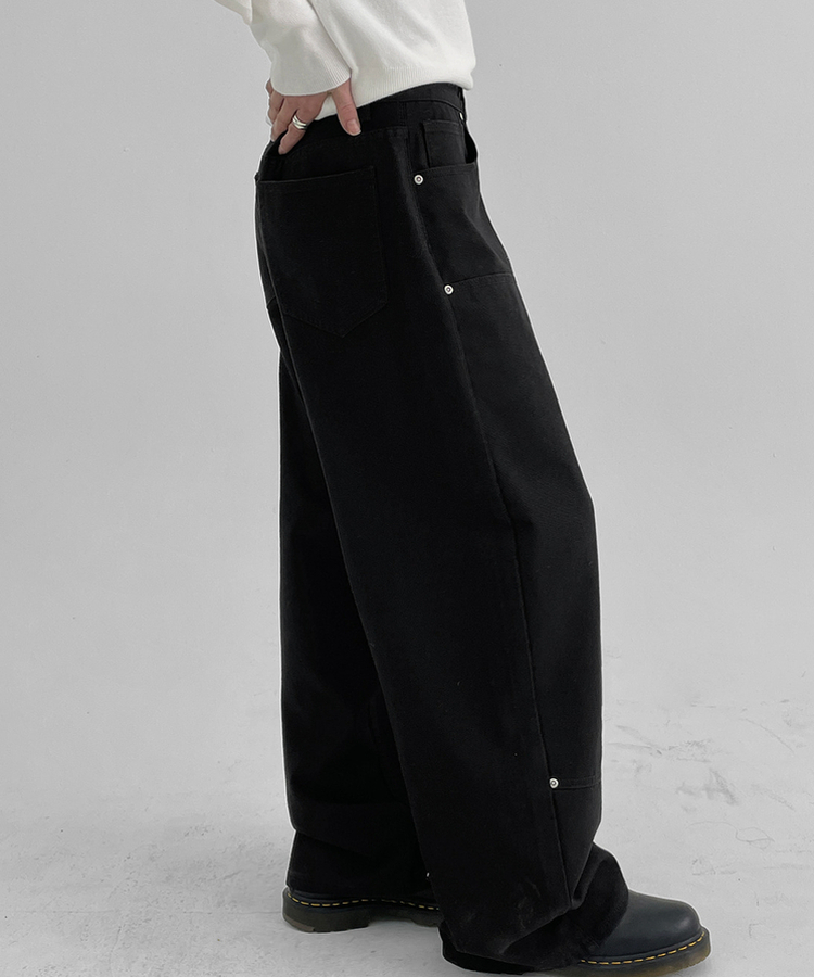 スリットワイドコットンパンツ BLACK