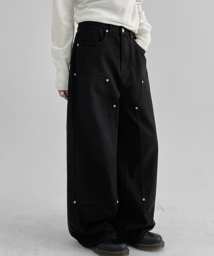 スリットワイドコットンパンツ BLACK