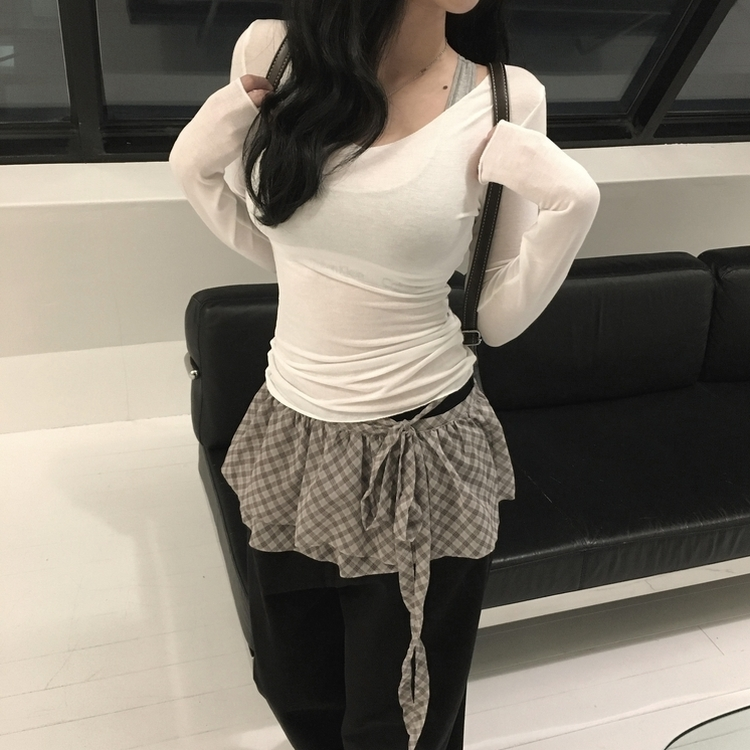 プレッピーレイヤードラップスカート DEEP BEIGE