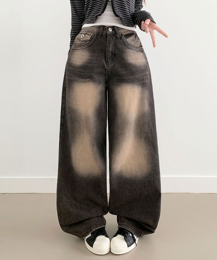 【丈別】ダメージストリングウォッシングワイドパンツ(5color) DARK BROWN