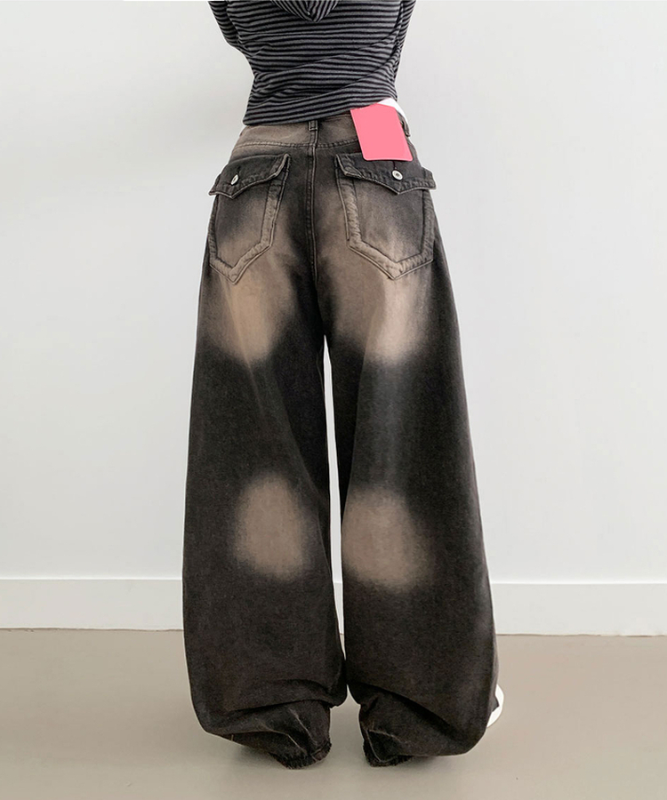 【丈別】ダメージストリングウォッシングワイドパンツ(5color) DARK BROWN