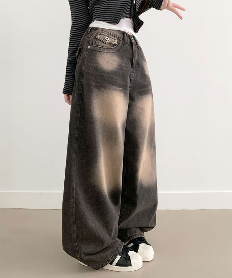 【丈別】ダメージストリングウォッシングワイドパンツ(5color) DARK BROWN