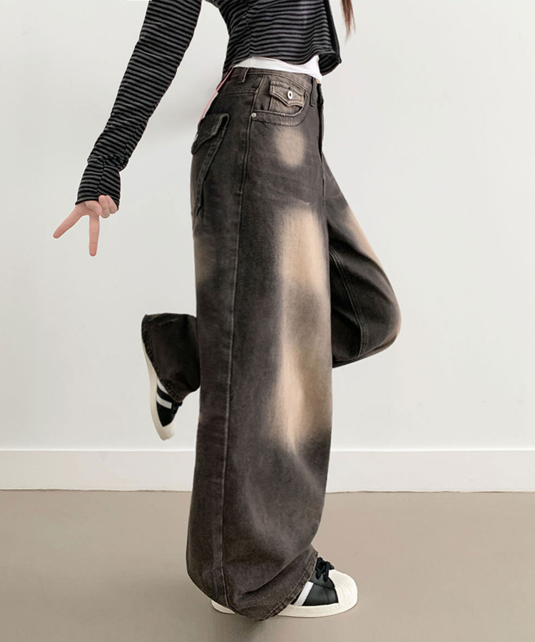 【丈別】ダメージストリングウォッシングワイドパンツ(5color) DARK BROWN
