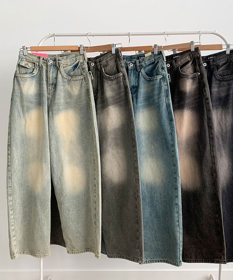 【丈別】ダメージストリングウォッシングワイドパンツ(5color)