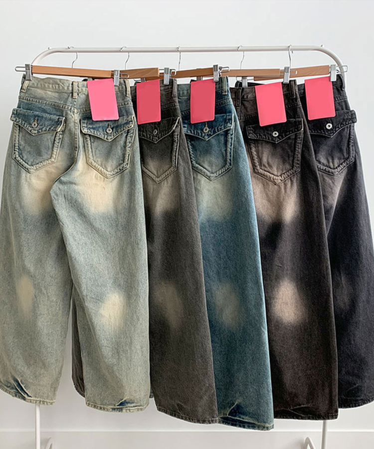 【丈別】ダメージストリングウォッシングワイドパンツ(5color)