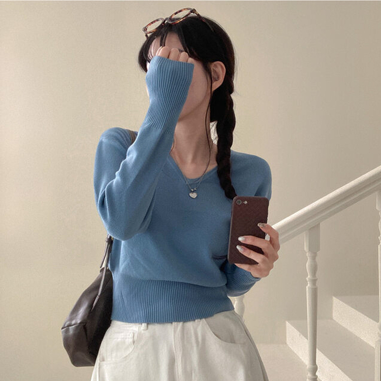 ベーシックVネックニット SKY BLUE