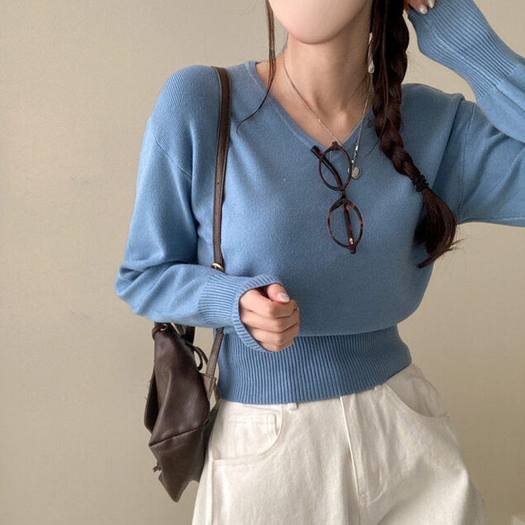 ベーシックVネックニット SKY BLUE