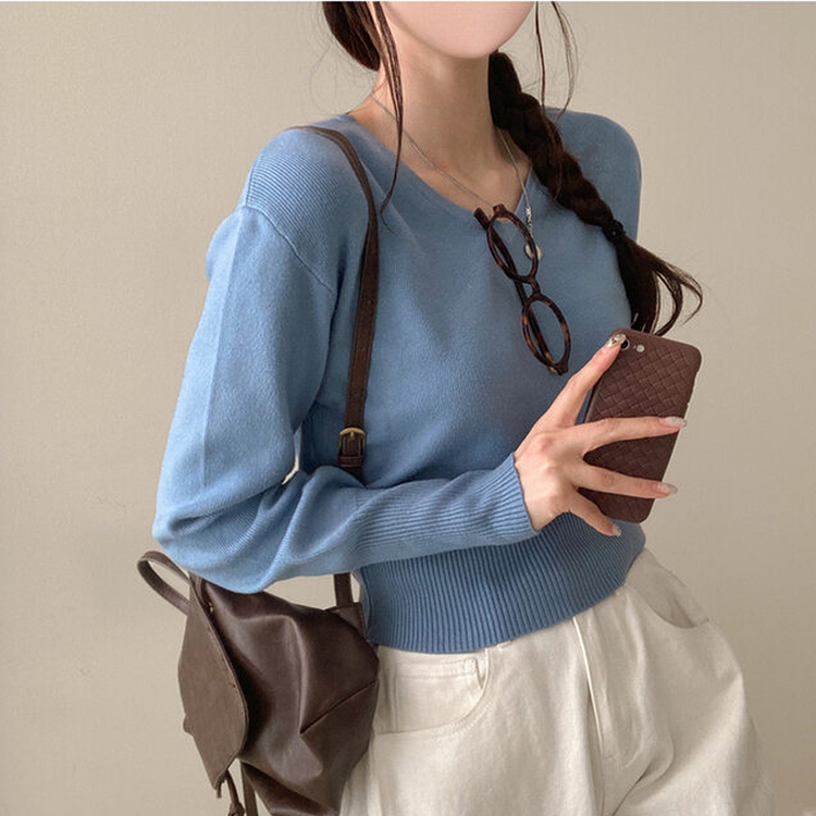 ベーシックVネックニット SKY BLUE