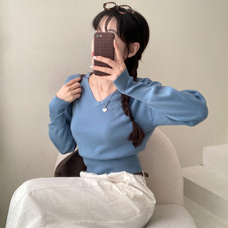 ベーシックVネックニット SKY BLUE
