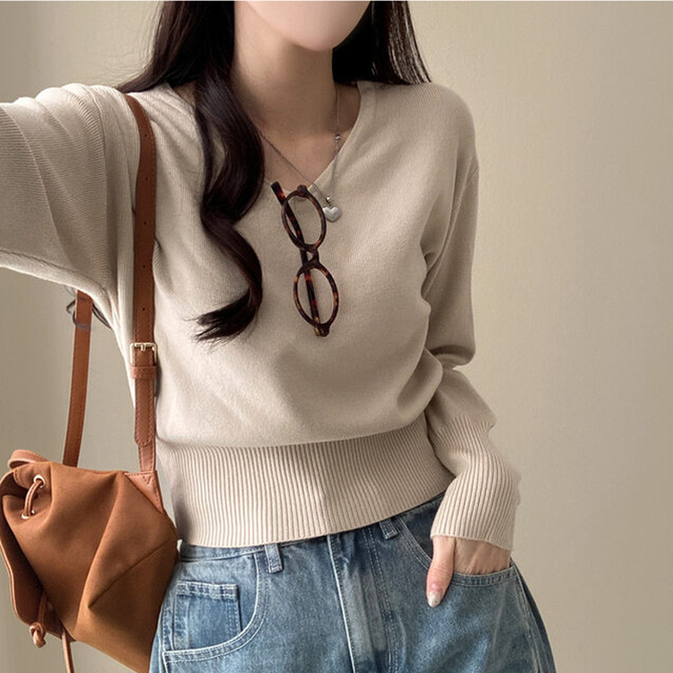 ベーシックVネックニット BEIGE