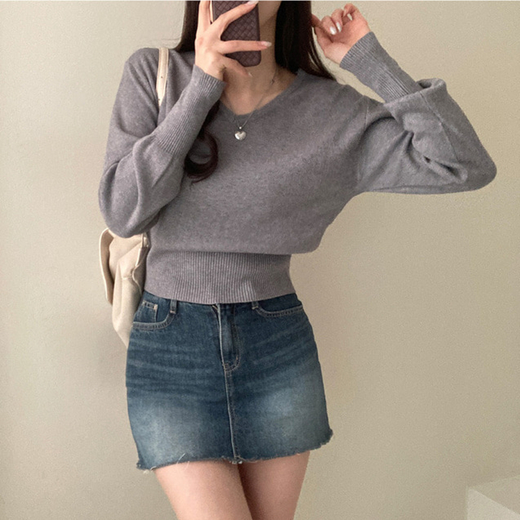 ベーシックVネックニット GREY
