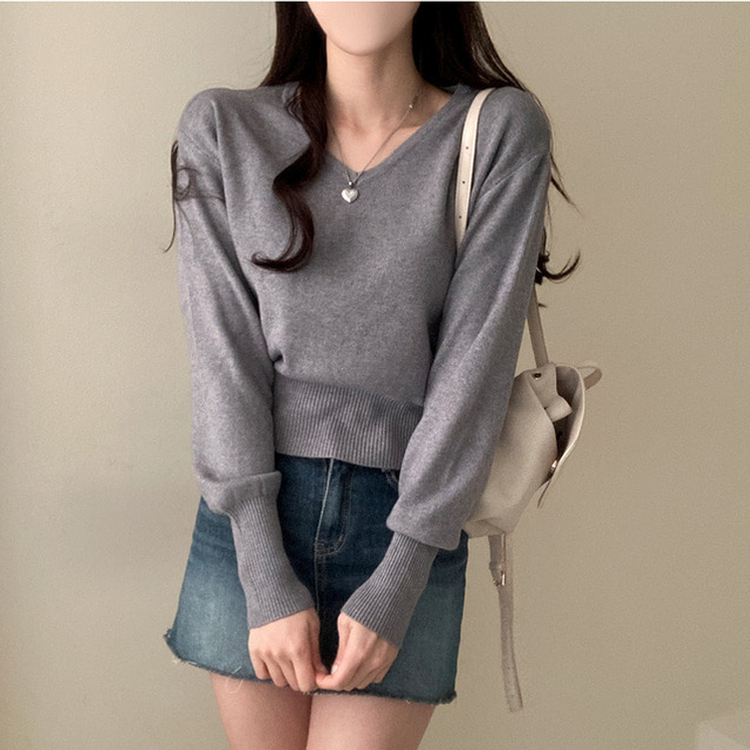 ベーシックVネックニット GREY