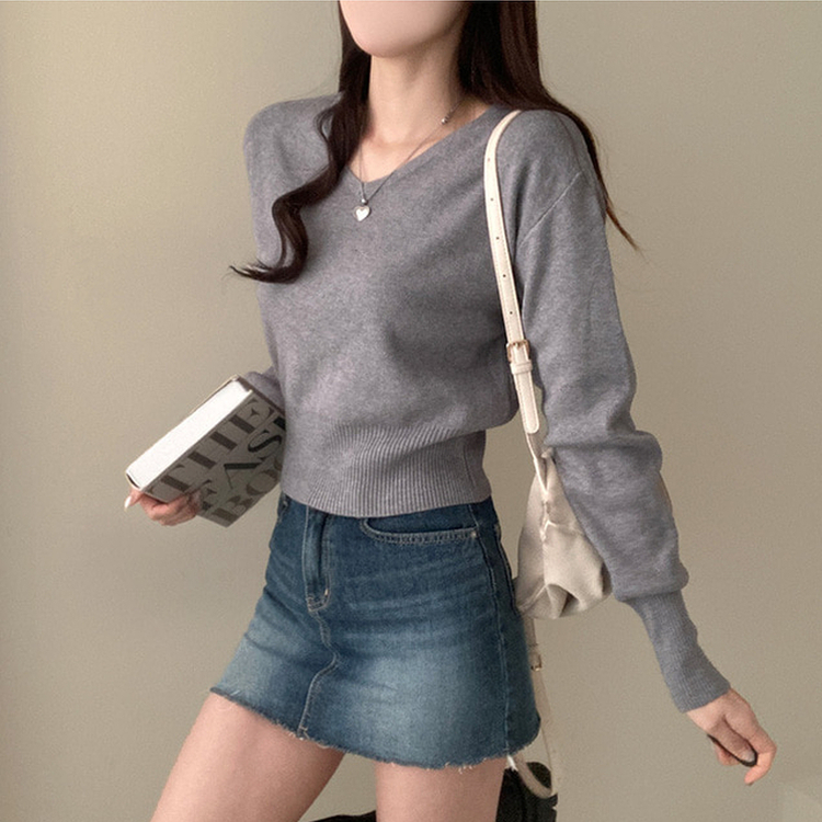 ベーシックVネックニット GREY