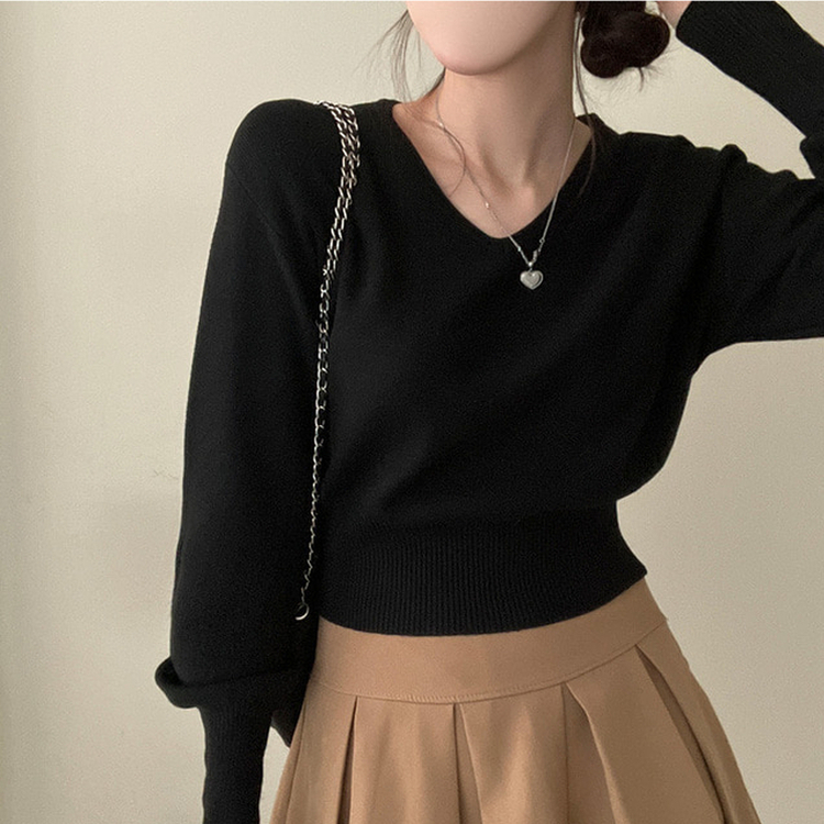 ベーシックVネックニット BLACK