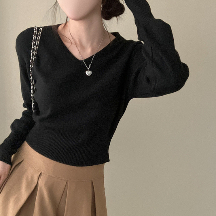 ベーシックVネックニット BLACK