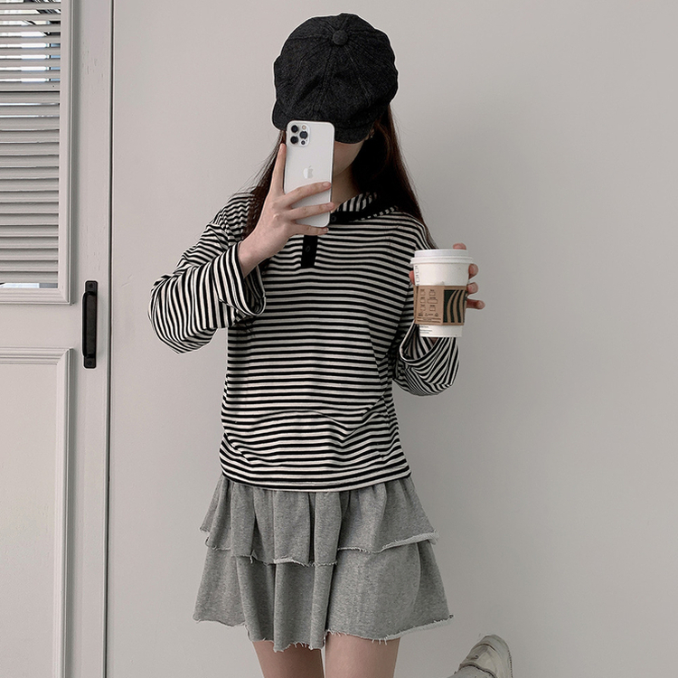 ストライプバイカラーボタンフード IVORY