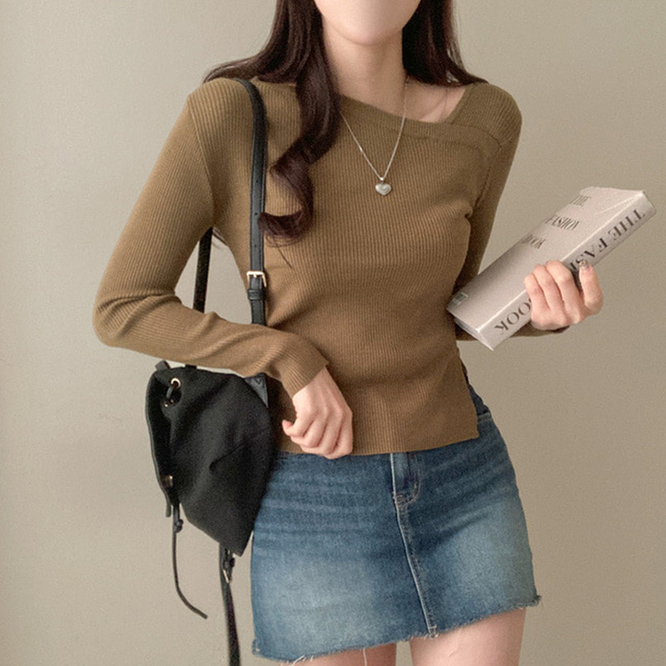 アンバランスサイドボタンニット(5color) KHAKI