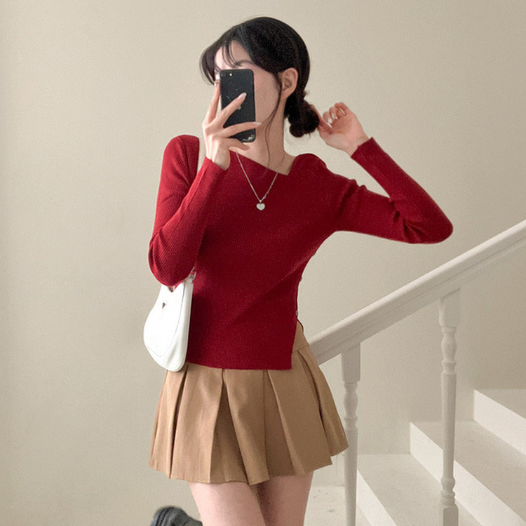 アンバランスサイドボタンニット(5color) WINE