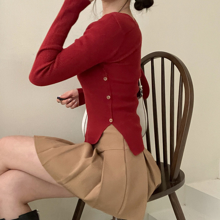 アンバランスサイドボタンニット(5color) WINE