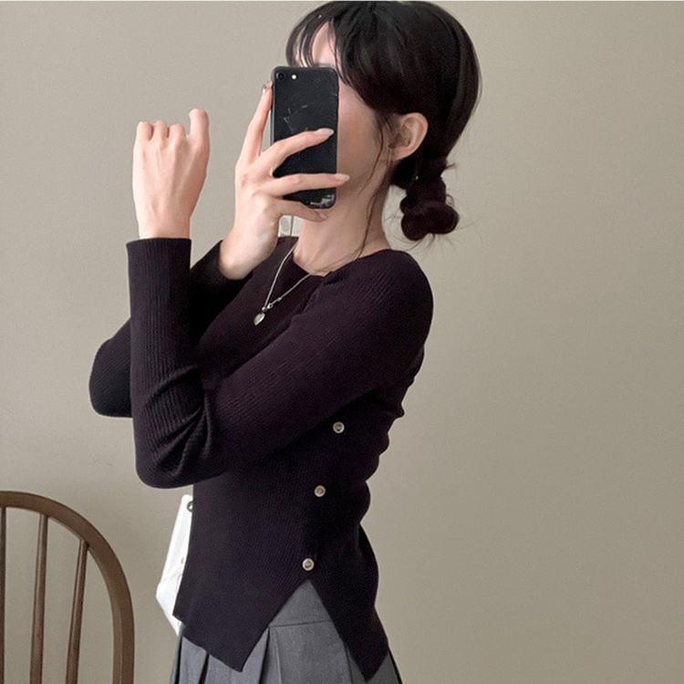 アンバランスサイドボタンニット(5color) BLACK