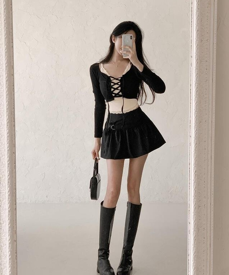 レースキャミソールアイレットTシャツ BLACK