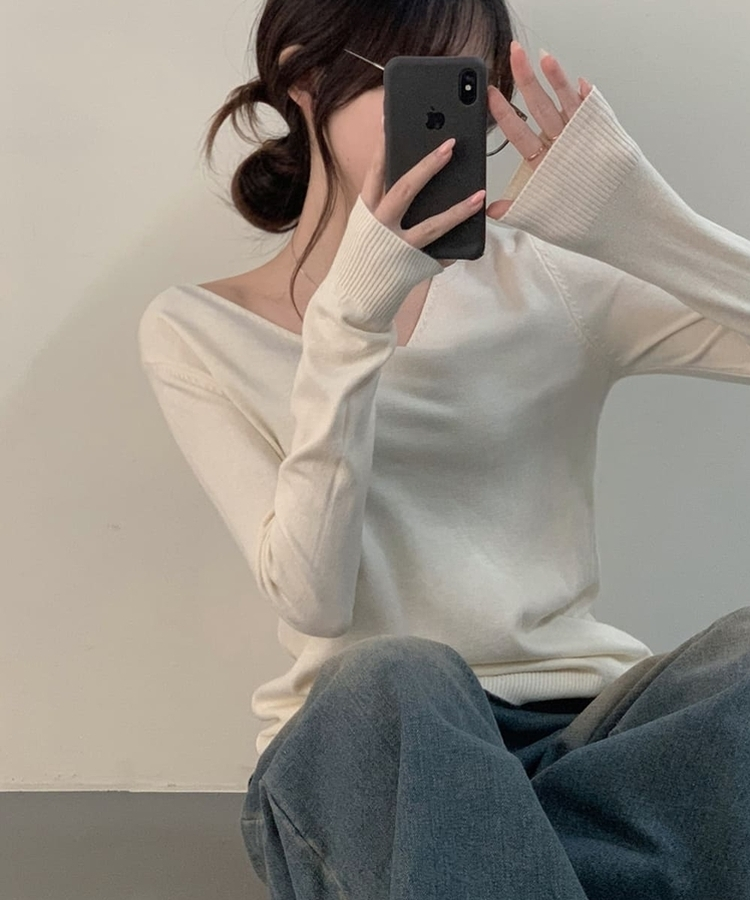 ナチュラルフィットVネックニット(5color) IVORY