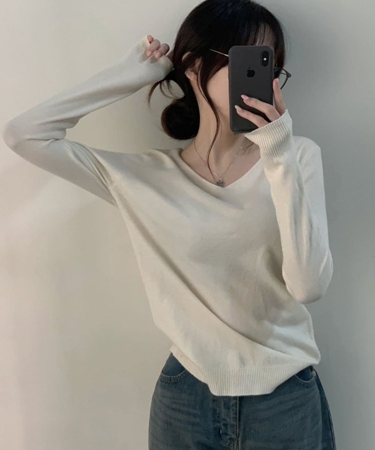 ナチュラルフィットVネックニット(5color) IVORY