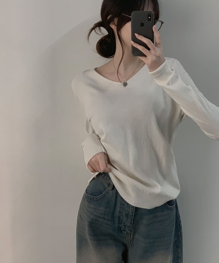 ナチュラルフィットVネックニット(5color) IVORY