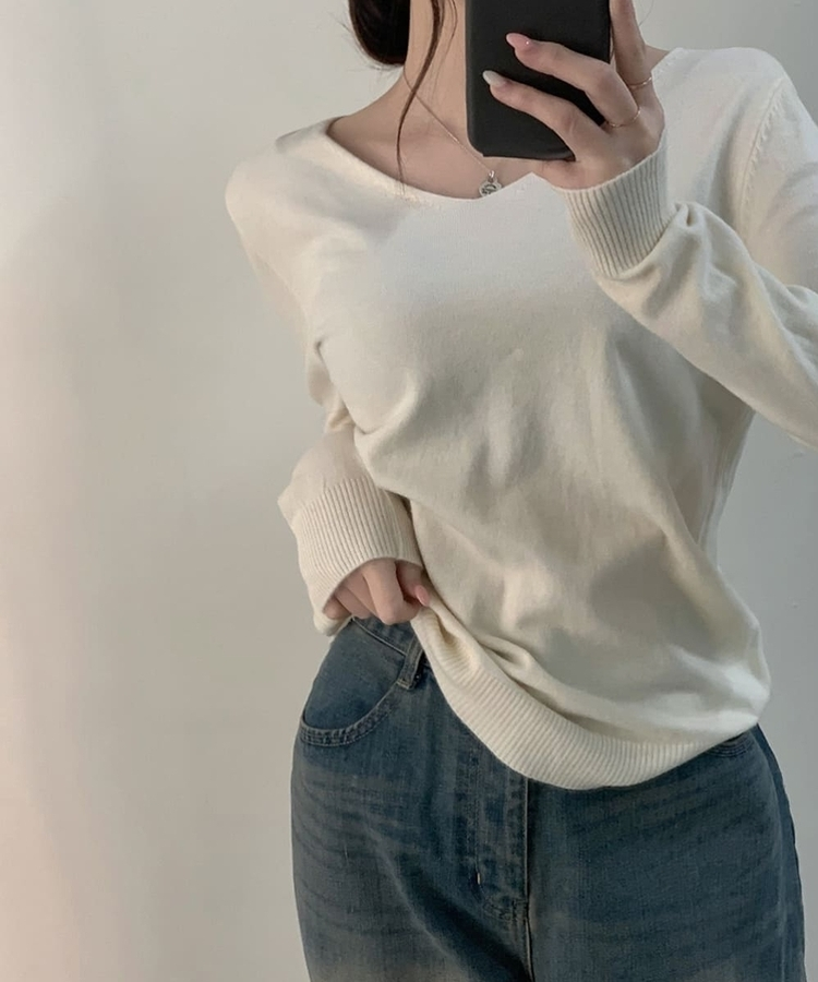 ナチュラルフィットVネックニット(5color) IVORY