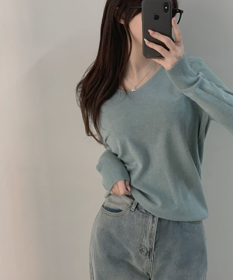 ナチュラルフィットVネックニット(5color) MINT