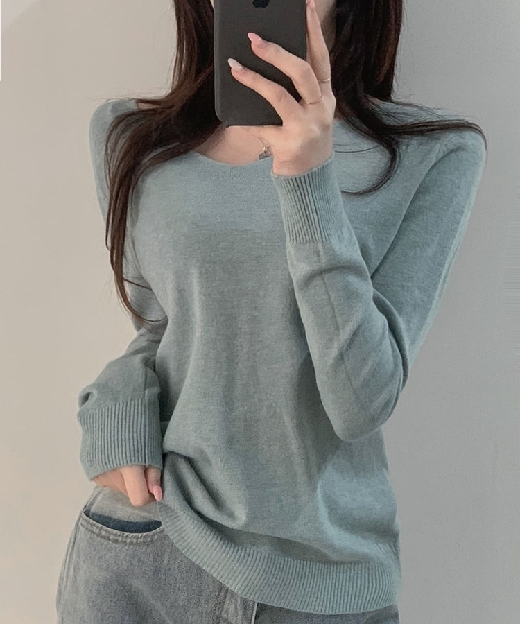 ナチュラルフィットVネックニット(5color) MINT