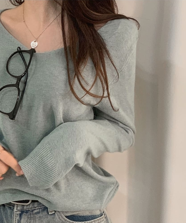 ナチュラルフィットVネックニット(5color) MINT