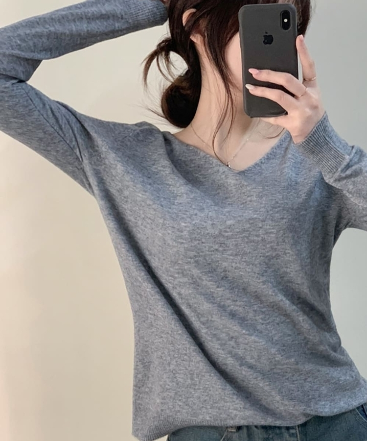 ナチュラルフィットVネックニット(5color) GREY