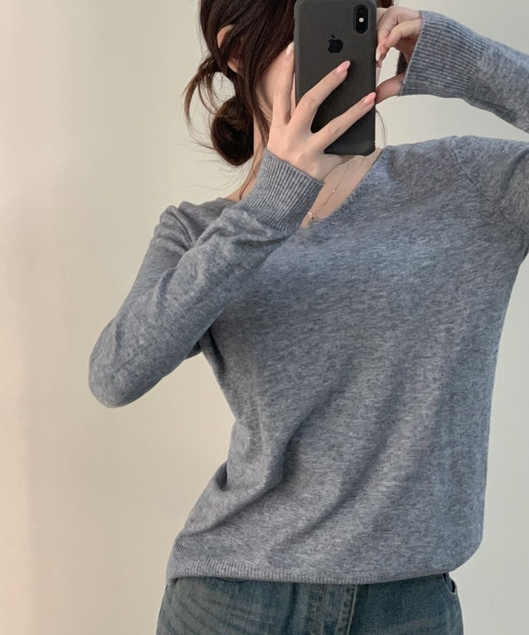 ナチュラルフィットVネックニット(5color) GREY