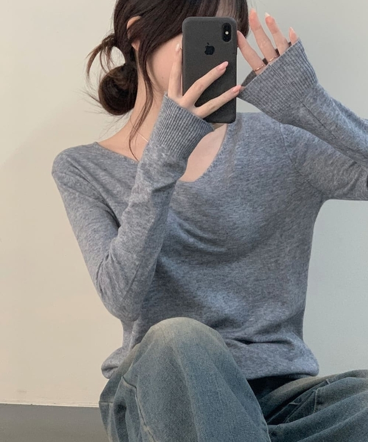 ナチュラルフィットVネックニット(5color) GREY