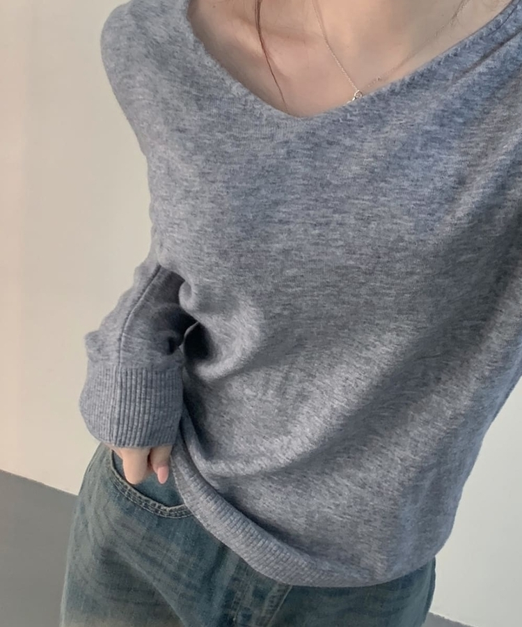 ナチュラルフィットVネックニット(5color) GREY