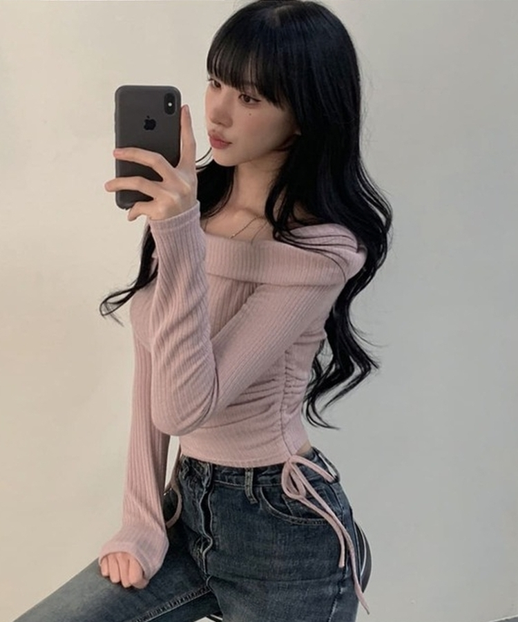 サイドストリングオフショルダーニット PINK