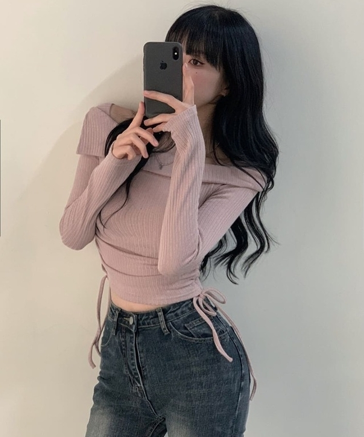 サイドストリングオフショルダーニット PINK