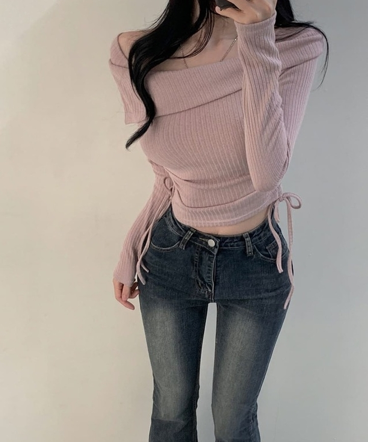 サイドストリングオフショルダーニット PINK