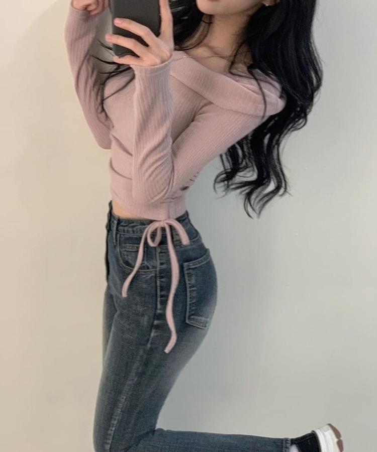 サイドストリングオフショルダーニット PINK