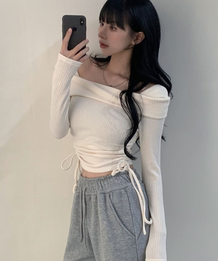 サイドストリングオフショルダーニット IVORY