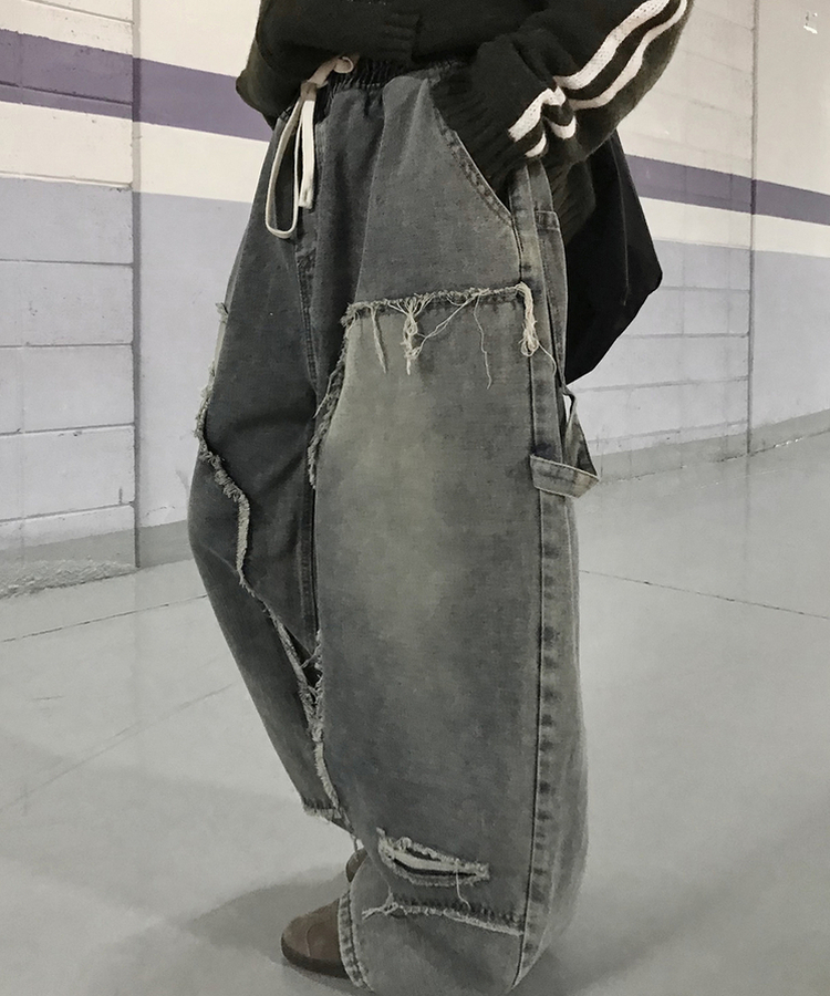 ユーモアデニムワイドバンディングパンツ BLUE