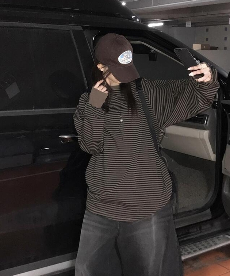 ストライプウォーマーTシャツ BROWN