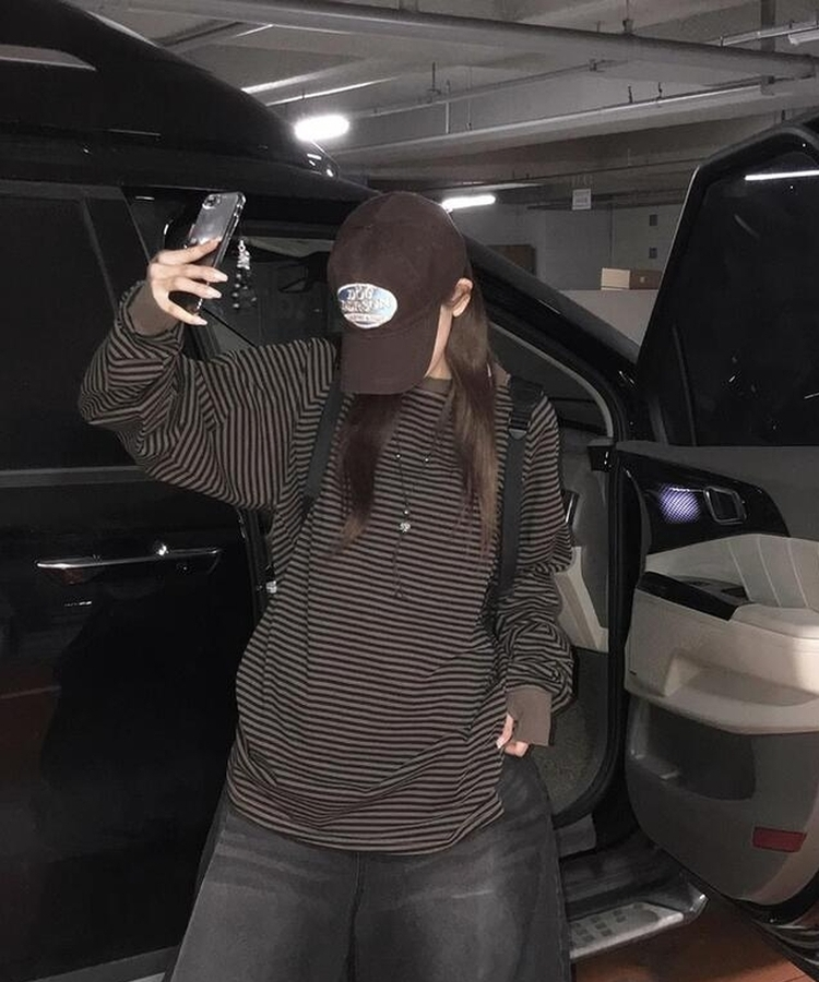 ストライプウォーマーTシャツ BROWN