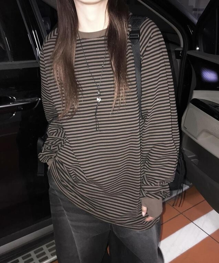 ストライプウォーマーTシャツ BROWN