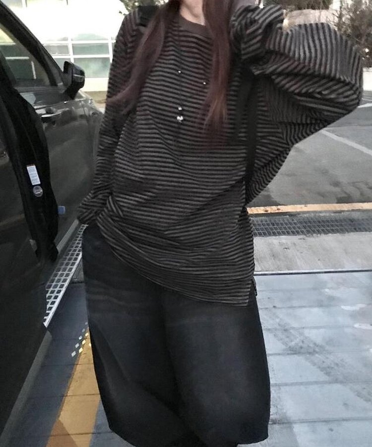 ストライプウォーマーTシャツ BROWN