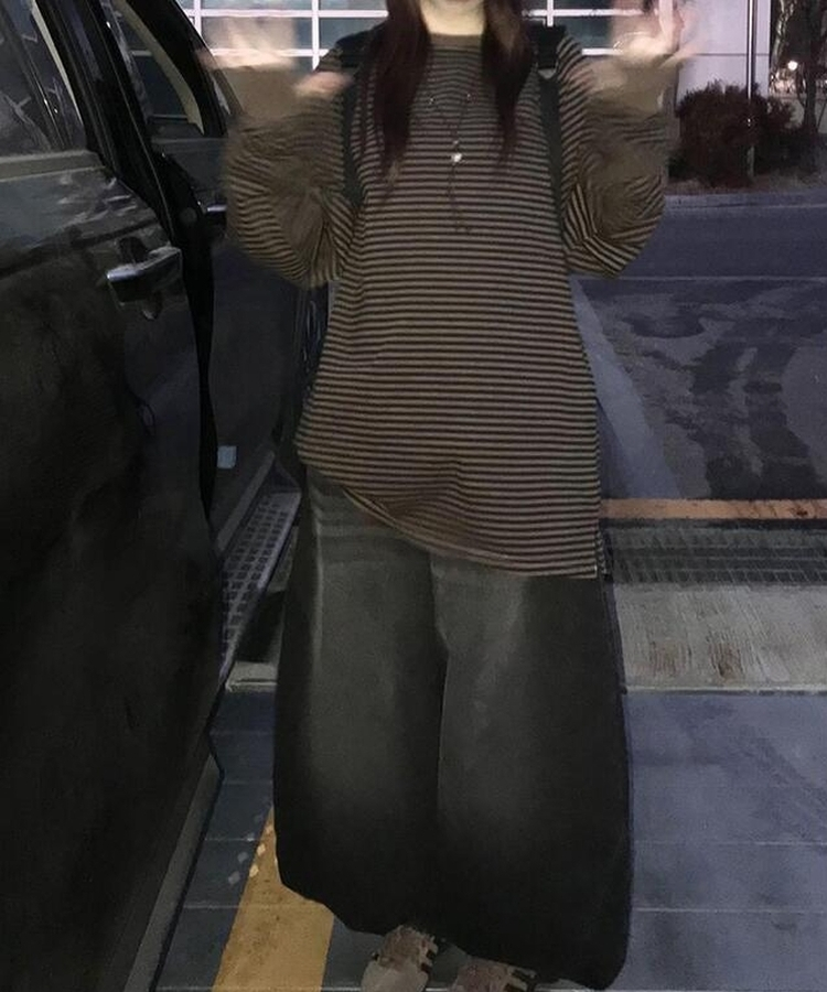 ストライプウォーマーTシャツ BROWN