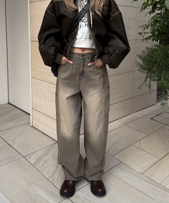 ビンテージスリットワイドデニムパンツ GREY